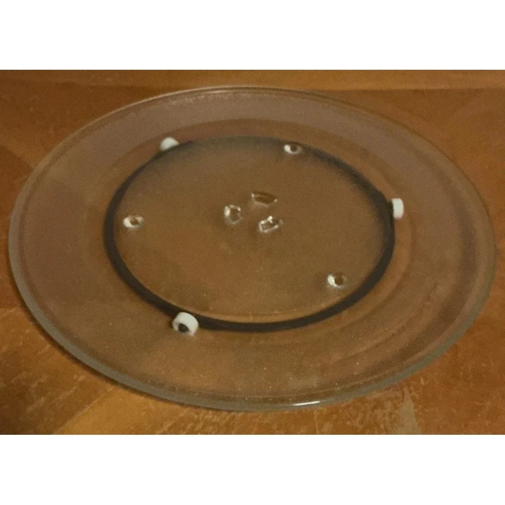 Replacement Microwave Glass Turntable 14.25 Inch Plate and Brown Roller Ring